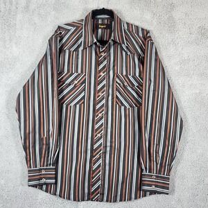 Liquid Men's Western Snap Shirt XL Black Orange White Striped Long Sleeve Yoke